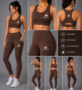 Ensemble de yoga pour femmes WARPRO INDUSTRY, haut court marron, leggings taille haute, ensemble de vêtements de sport 2 pièces, couleur unie, logo brodé - Product Image 5