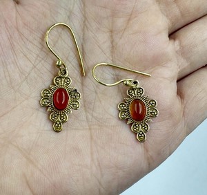 Natural Red Carnelian <b>Gold</b> Plated <b>Dangle</b> <b>Earrings</b> Handmade Floral Gemstone Drop <b>Earrings</b> for Women Wholesale Jewelry - Product Image 1
