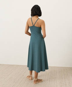 Robe midi en coton coupe trapèze à taille naturelle, décontractée, en tissu tissé, avec poches, couleur unie, bretelles dos nageur, idéale pour l'été - Product Image 3