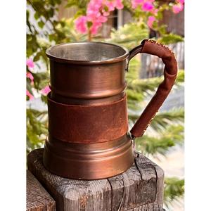 Taza de cerveza de jengibre de cobre antiguo con asa de cuero, ecológica, aislada, apta para lavavajillas, con logo personalizado, estilo rústico/campestre - Product Image 6