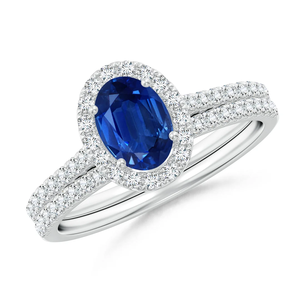 Anillo de Compromiso y Boda de Oro Sólido de 14K con Zafiro Azul Clásico y Diamantes, Joyería Fina Hecha a Mano y Personalizada - Product Image 1