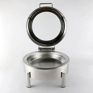 Luxury Silver Stainless Steel Chafing Dish Round <b>Buffet</b> <b>Server</b> with Lid Food Warmer Catering Serving Dish Hotel Tableware - Product Image 1