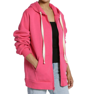 Sudadera con Capucha Rosa con Cremallera, Oversize, de Forro Polar, Color Liso, Casual, Unisex, para Otoño, Ajuste Regular, Manga Larga 2026 - Product Image 3