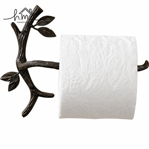 Antique Gold Brass <b>Wall</b> Mounted Toilet Paper Holder with Floral Branch Design White Enamel <b>Flowers</b> and Leaf Shape Decorative - Product Image 3