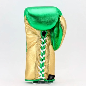 Wholesale Price With High Quality Design Green/Gold No Boxing No Life Boxing Gloves Genuine Leather Cowhide Skin Sparring Gloves - Product Image 5