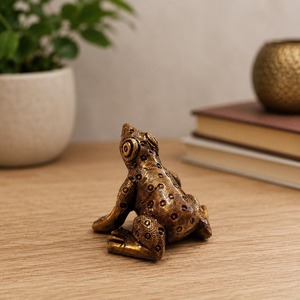 Mini sculpture de grenouille en laiton Shubham, figurine animale sculptée, ornement antique brun, modèle Feng Shui 69F01501 pour la maison et l'hôtel - Product Image 4