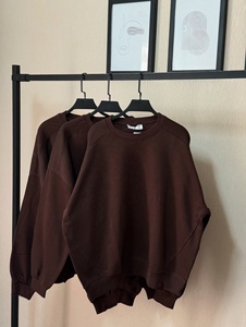 Sweat-shirt à col rond surdimensionné en molleton de coton épais de haute qualité, personnalisé OEM, couleur marron foncé, épaules tombantes - Product Image 2