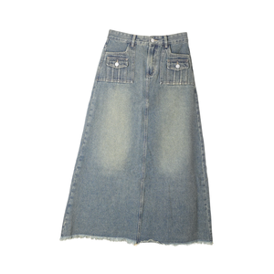 Wholesale <b>womens</b> <b>denim</b> straight <b>midi</b> <b>skirt</b> custom manufacturer <b>for</b> retailers US capsule collections OEM bulk - Product Image 1