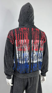 Ensemble 2 pièces vintage personnalisé pour homme : sweat à capuche court et short délavé, effet usé, avec logo imprimé et effet soleil éclairé - Product Image 2