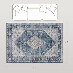 Tappeto Moderno Vintage 5x7 Antiscivolo Blu per Soggiorno, Camera da Letto e Sala da Pranzo, Lavabile e Realizzato a Macchina - Product Image 3
