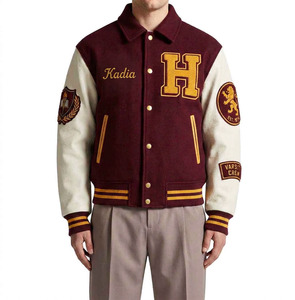 Veste de baseball personnalisée en gros, corps en laine de haute qualité et manches en cuir, broderie personnalisée, veste universitaire pour hommes - Product Image 5