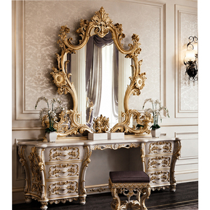 Modern Carved Teak Wood Dressing Table with Mirror for Home Luxury Italian Design Customizable Size & Color USA - Product Image 1