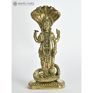 7 inch Superfine Brass bức tượng của Chúa tể <span class=keywords><strong>vishnu</strong></span> đứng dưới sheshnag điêu khắc thanh lịch cho nhà, Tặng quà và đền thờ - Product Image 1