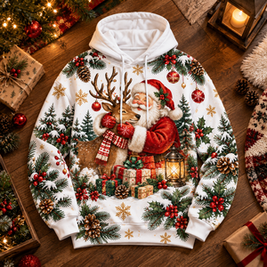 Sudadera navideña con capucha y estampado de renos de Santa Claus para hombre, forro polar de 380 g/m², informal, para invierno - Product Image 2