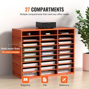 Organizzatore per Libri in Legno con 27 Scomparti, Ripiani Regolabili in MDF per Casa, Ufficio e Scuola - Product Image 4