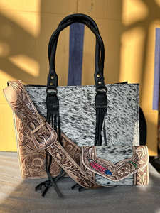 Nuevo bolso de mano de cuero de piel de vaca con estampado Floral a mano, nuevo conjunto combinado de mano de cuero de piel de vaca occidental - Product Image 2