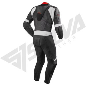 Combinaison de moto unisexe en cuir noir et blanc 220g, imprimée numériquement, manches longues, respirante, une pièce, équipement de protection complet - Product Image 3
