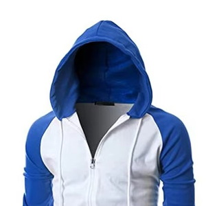 Men's Blue <b>White</b> Raglan Sleeve Hooded <b>Zip</b>-<b>Up</b> Sweatshirt Slim Fit Casual Autumn Cotton Hoodie Solid Color Full Sleeves - Product Image 3