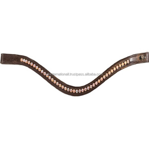 สายรัดคิ้วหนังแท้รูปคลื่นสีดำหรือฮาวานาสีน้ำตาลเข้มสำหรับบังเหียนประดับคริสตัลแบรนด์แถวเดียว - Product Image 4