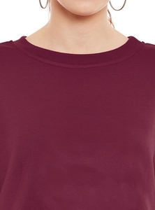 Sudadera de Cuello Redondo Color Granate para Mujer, Manga Larga, Color Sólido, Tejido de Algodón, Informal, con Bolsillos, para Otoño - Product Image 4