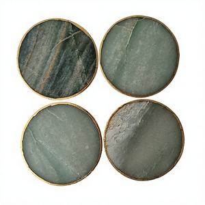 Sous-verre en Aventurine Verte et Agate, Pierre Précieuse de Quartz Naturelle Faite à la Main, Plaqué Or, Thème Boule, Style Amour, Jade Rose, Vente en Gros - Product Image 1