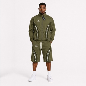 Best Polyester <b>Thermal</b> Windbreaker Tracksuit Set Zip-Up Jacket Sweatpants <b>Jogger</b> Pants Patchwork Print Embroidered Streetwear - Product Image 1