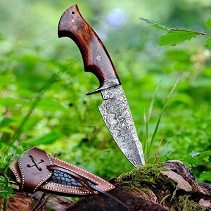 Couteau de survie en acier Damas de qualité industrielle haute performance, 10 pouces, bois, OEM personnalisable, camping en plein air, multifonctionnel - Product Image 3