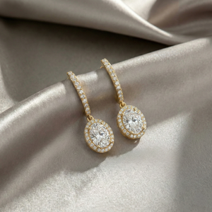 Exclusivos Pendientes de Oro de 14K y 10K con Diamante de Laboratorio de 4.08 Quilates, Corte Oval Brillante, Ligeros, Tipo Solitario, Fabricante Directo - Product Image 1