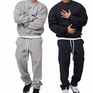 Custom Logo 100% Cotton Fleece Acid Wash Solid Men's Tracksuit Sets Embroidery & Screen Printing Casual Loose Pullover - Product Image 2