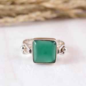 Handmade 925 Sterling Silver Green Onyx Bezel Set Adjustable <b>Split</b>-Shank Boho <b>Ring</b> for Unisex Wedding & Party - Product Image 1