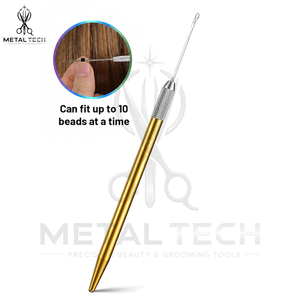 Gold Aluminum Pen Style Hair Extension Loop <b>Threader</b> Latch Hook Pulling <b>Needle</b> Kit With 4 Interchangeable Tips Salon Supply - Product Image 2