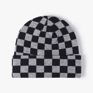 Unisex Checkered Beanie Hat 100% Acrylic Cuffed <b>Winter</b> <b>Cap</b> Casual Style for Adults Black White Pattern - Product Image 2