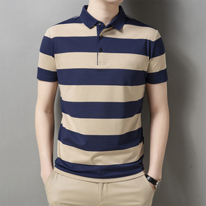 Camiseta de Manga Corta para Hombre, Diseño Personalizado con Logotipo OEM, Algodón Transpirable, Talla Grande, Cuello Polo a Rayas - Product Image 4