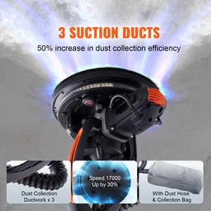 Levigatrice per Pareti 900W con 12 Tamponi Abrasivi, Velocità Regolabile 800-1800 RPM, 3 Tubi di Aspirazione, Design Pieghevole per Pulizia Pareti - Product Image 4