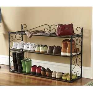 Elegant 3 Tier White Metal <b>Shoe</b> <b>Rack</b> Organizer with Decorative Scrollwork Design for Slippers Heels and Sneakers - Product Image 5
