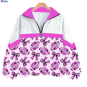 Top Quality <b>Windbreaker</b> Jacket for <b>Women</b> Varsity Jacket Full Sleeve Zipper Front Blue Football Print Breathable Woven Polyester - Product Image 5