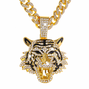 Collier chaîne cubaine avec pendentif tête de tigre, moissanite et diamant rond brillant, plaqué or, bijoux hip-hop unisexe pour soirée - Product Image 4