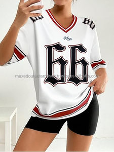 Unisex Streetwear Oversized V Neck American Football Jersey 66 Print White Red Black Striped Short Sleeve Summer <b>Top</b> - Product Image 6
