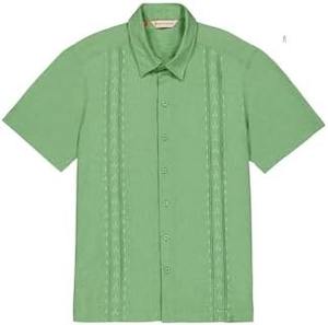 Chemise en lin pour homme pour l'été, style cubain Shagua Abella, design colorblock, brodée, à manches courtes, décontractée, col à revers, anti-rétrécissement - Product Image 5