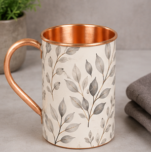Premium Decal Printed Golden Foliage Copper Moscow Mule Mug Luxury Prussian Blue Patterned Cocktail <b>Cup</b> blue <b>enamel</b> coating - Product Image 6