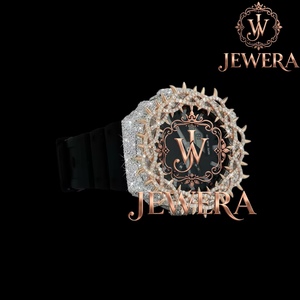Reloj de Lujo con Correa de Caucho Negro y Diamantes de Moissanita de Calidad de Exportación para Uso Diario, Fiestas y Moda Urbana, Disponible para la Venta - Product Image 2