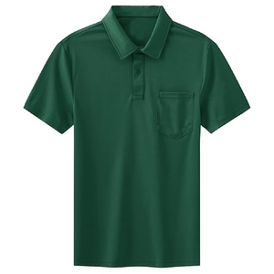 Men's Green Short Sleeve Oxford <b>Polo</b> <b>Shirt</b> <b>With</b> <b>Pocket</b> Casual Solid Color Regular Fit Woven Style - Product Image 1