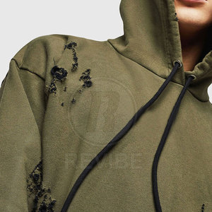 Sweat à capuche streetwear de haute qualité, effet usé, en polaire respirante et écologique, avec poche, 100 % coton, idéal pour l'hiver - Product Image 5