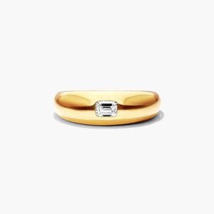 14K Yellow Gold Emerald Cut Lab Grown Diamond <b>Dome</b> Band <b>Ring</b> - Product Image 1