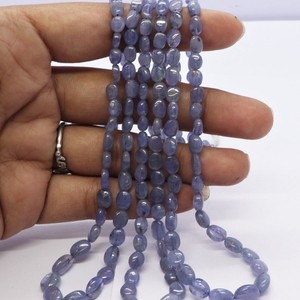 Perles ovales lisses en tanzanite naturelle AAA 5x7-7x10 MM, perles ovales en pierre précieuse tanzanite, 16 pouces, perles en tanzanite bleu violet naturel - Product Image 1