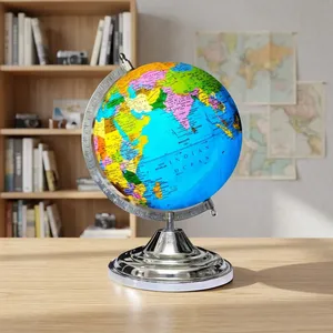 Globo Terráqueo de Acero con Lupa, Base de Arco Cromada Plateada, Mapa Multicolor del Océano Azul, Decoración para Hogar, Oficina, Escuela, Regalo - Product Image 5
