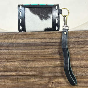 2026 Designer Hand Tooled Cowhide Leather <b>Coin</b> <b>Purse</b> Checkered Pattern Hair on Hide Western Fashion Women <b>Coin</b> Case & Key Wallet - Product Image 5