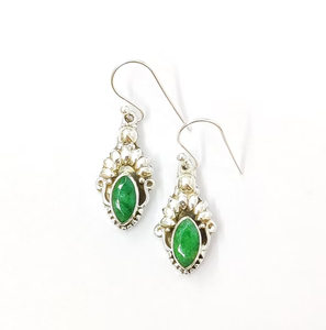 Elegant Emerald Agate Marquise Drop <b>Earrings</b> in Sterling <b>Silver</b> - Vintage Style <b>Dangle</b> Crown Jewelry Boho Gift For Her - Product Image 3