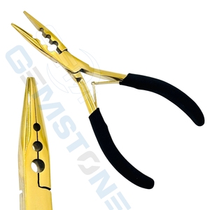 Professional 6.5 Inch Gold <b>Long</b> <b>Nose</b> 3 Hole Flat Mouth Hair Extension Crimping Pliers for Micro Rings & Nano Beads - Product Image 2
