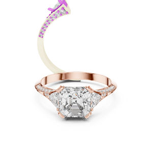 Anillo de Oro Amarillo de 14K con Esmeralda Cuadrada y Diamantes Redondos Cultivados en Laboratorio para Mujer |   Ropa de Fiesta |   Diamantes Cultivados Nuevos - Product Image 2